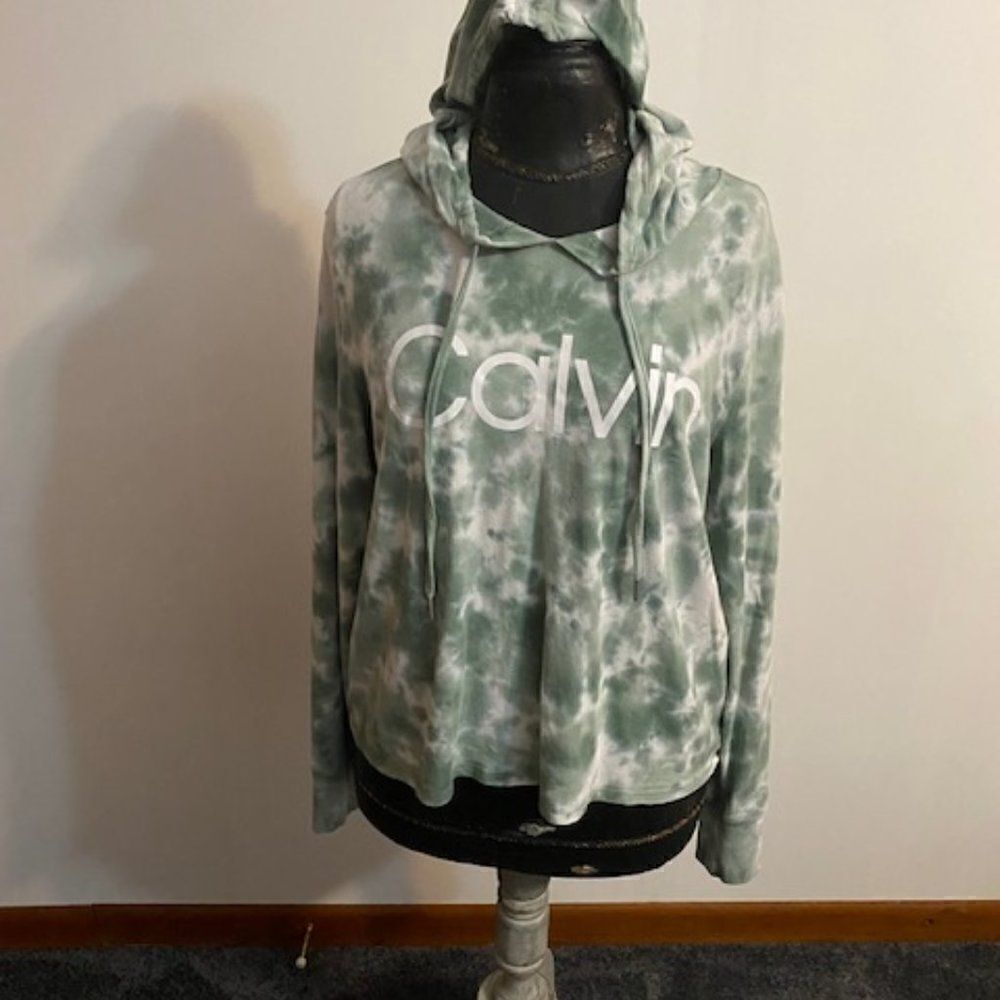 Clavin Klein Green, white tie dye hoodie, size Medium